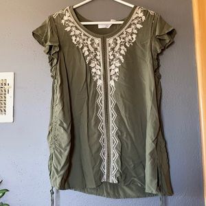 Super soft army green embroidered tunic